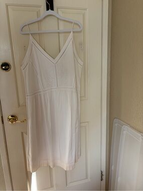 LOFT Cream Eyelet Spaghetti Strap Dress